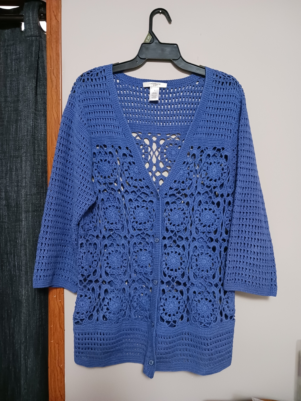 Liz Claiborne Royal Blue Crochet Swim Cover-Up Cardigan